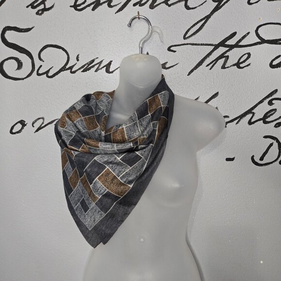 Vintage Gray, Blue & Brown Polyester Large Square Neck Scarf with Square Design - Picture 1 of 3